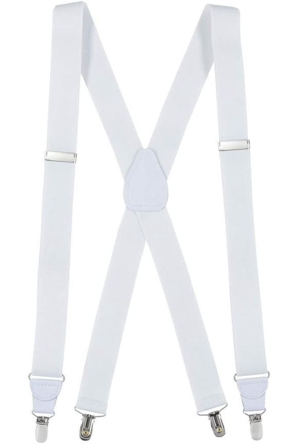 Mens Elastic x-Back Adjustable Clip-on Suspenders With Leather Trim - White (Regular, 46" Long)