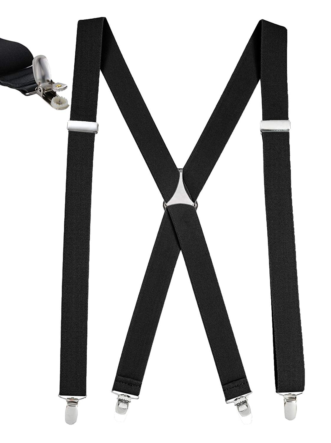 Mens Elastic x Back No Slip "Pin Clip" Straight Clip Suspenders 46" & 54" - Black