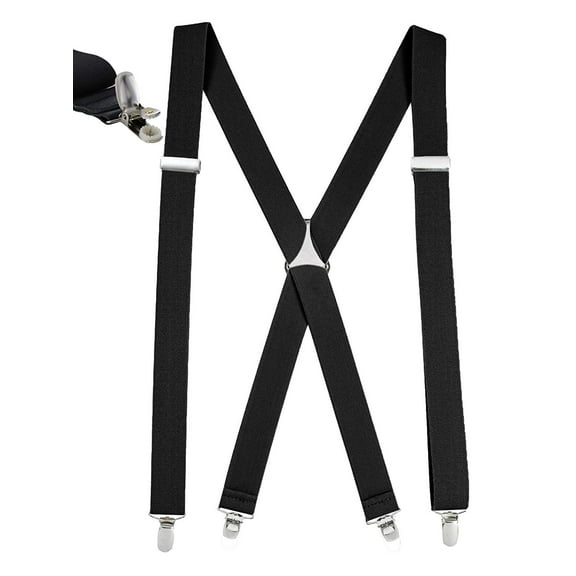 Mens Elastic x Back No Slip "Pin Clip" Straight Clip Suspenders 46" & 54" - Black