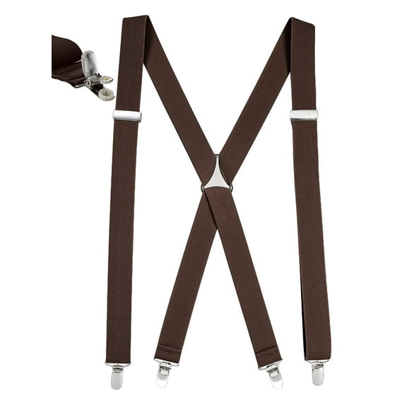 Mens Elastic x Back No Slip "Pin Clip" Straight Clip Suspenders 46" & 54" - Brown