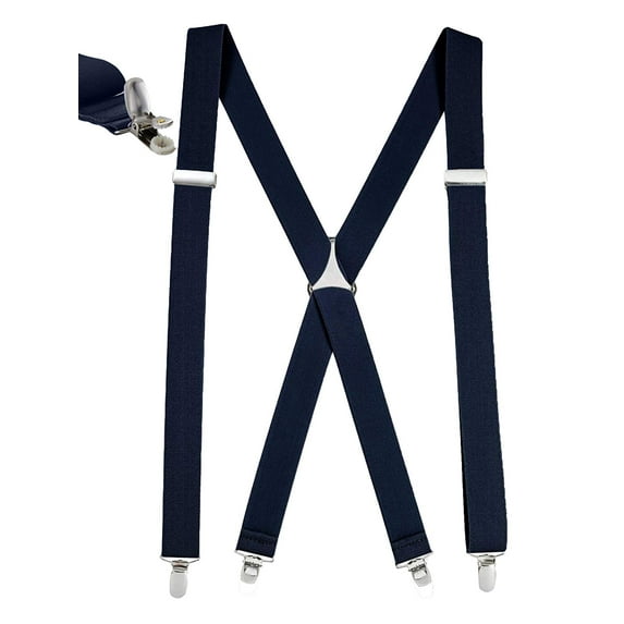 Mens Elastic x Back No Slip "Pin Clip" Straight Clip Suspenders 46" & 54" - Navy