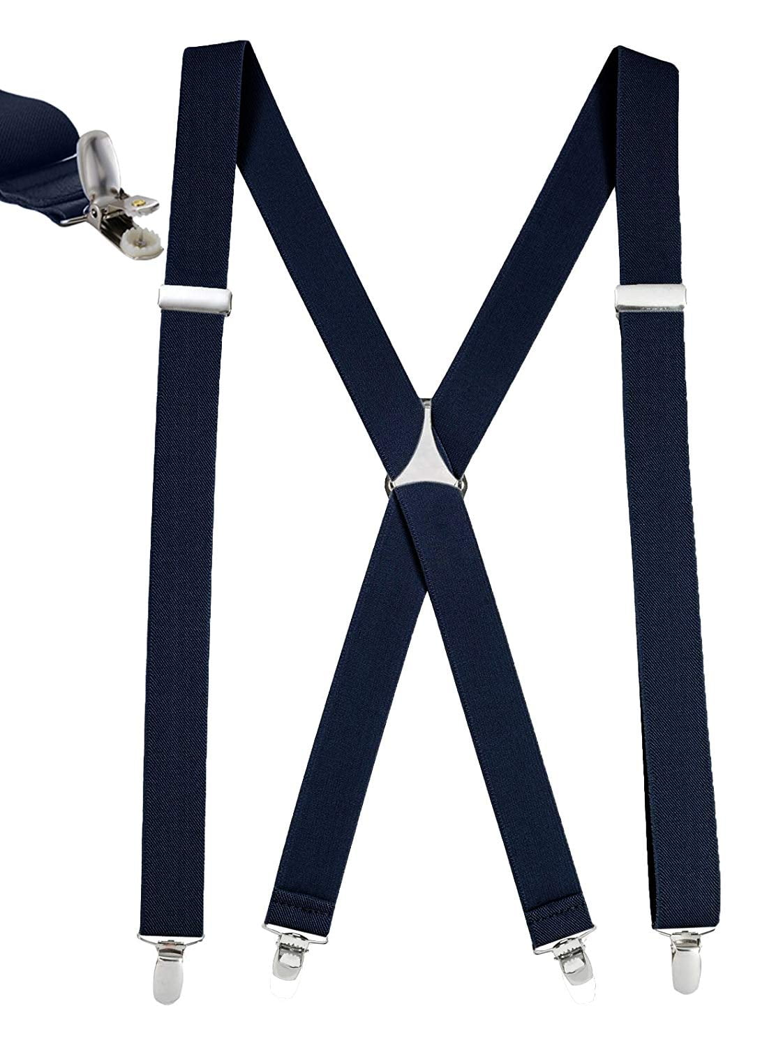 Mens Elastic x Back No Slip "Pin Clip" Straight Clip Suspenders 46" & 54" - Navy