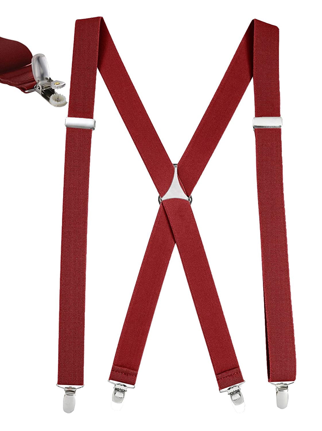Mens Elastic x Back No Slip "Pin Clip" Straight Clip Suspenders 46" & 54" - Red
