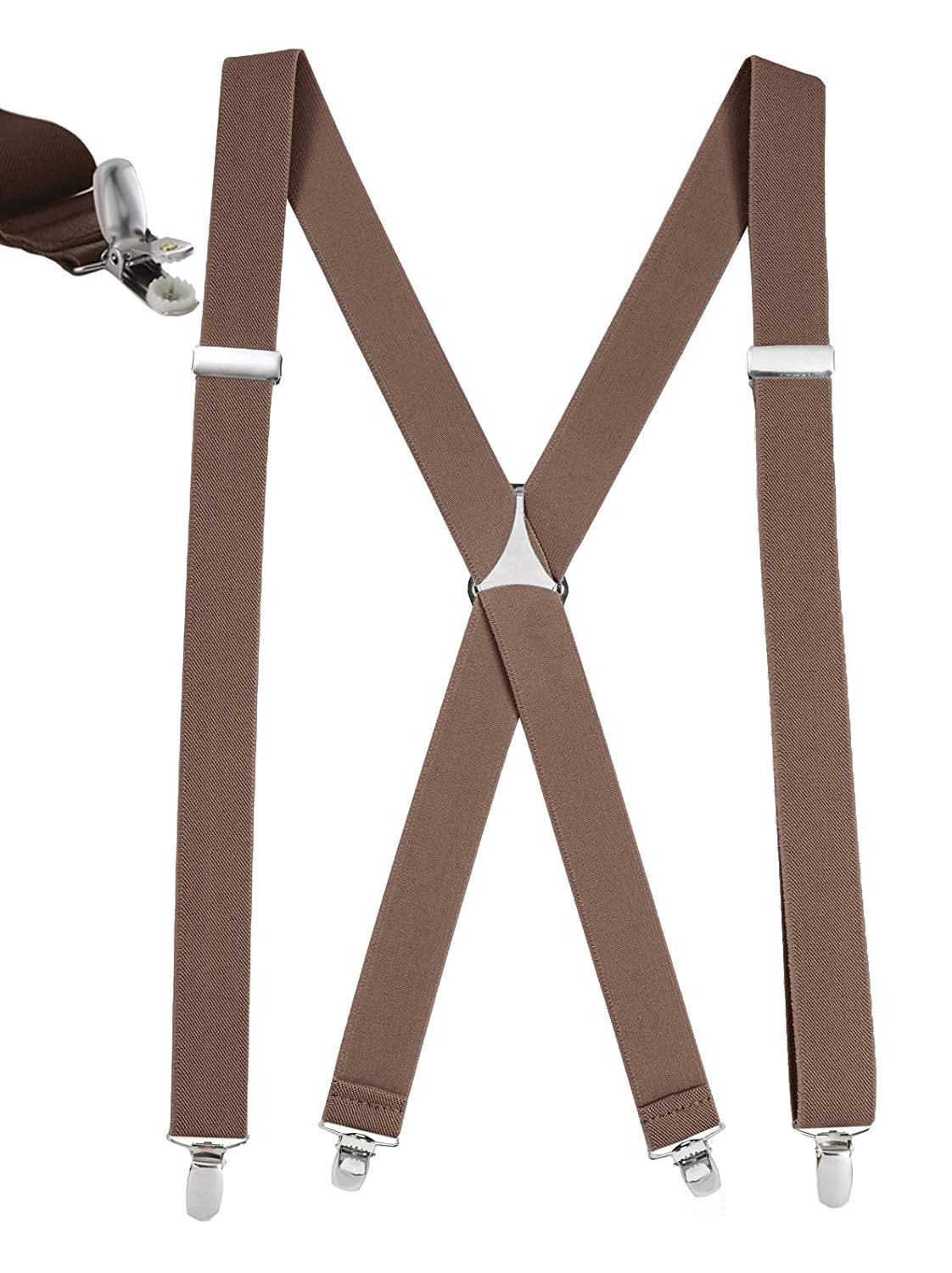 Mens Elastic x Back No Slip "Pin Clip" Straight Clip Suspenders 46" & 54" - Tan