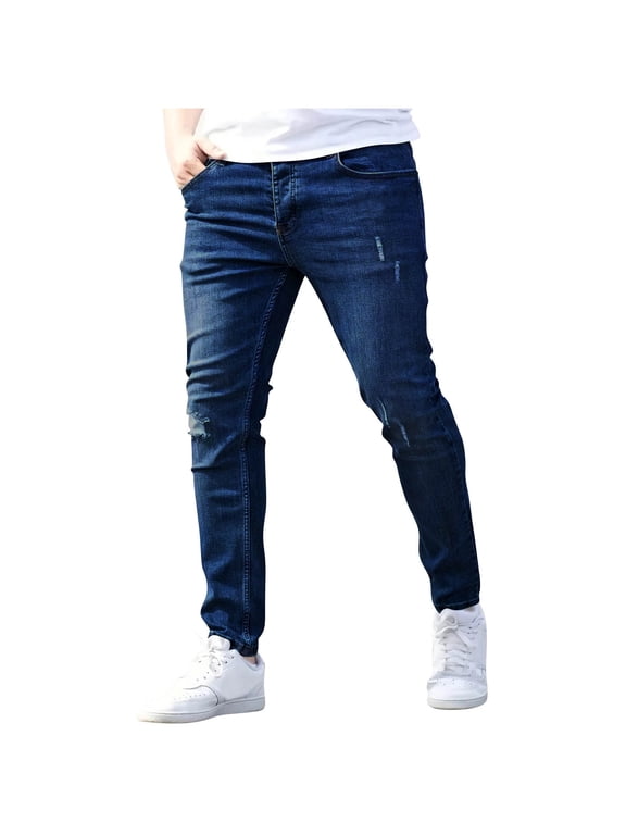 Mens Elasticated Waist Jeans Classic Straight Leg Denim Pants Skinny Fit Jean Smart Casual Stretch Trousers Formal Business Office Work Home Jeans Breathable
