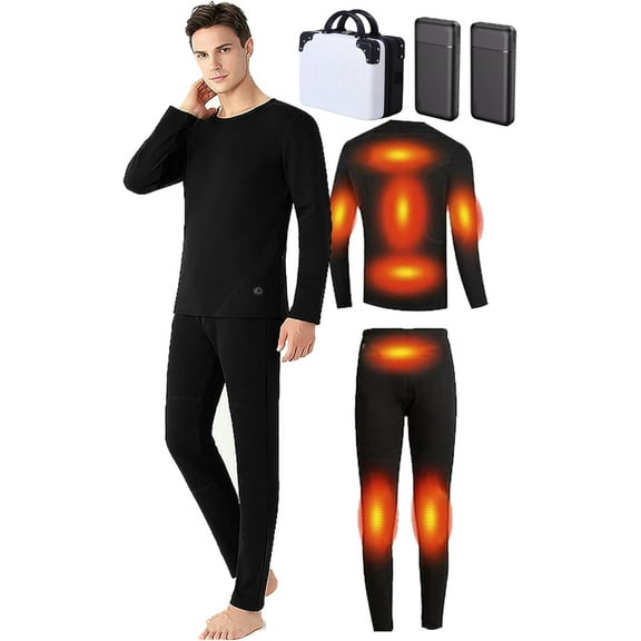 Mens Electric Heated Thermal Underwear Set Men's Winter Outdoor Sports Underwear with Battery Pack and Box