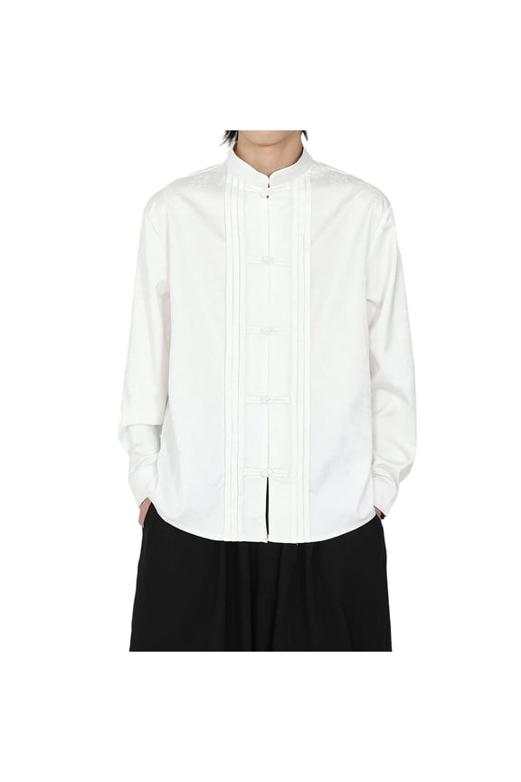 Mens Elegant Linen Blend Long Sleeve Shirt Summer Casual Mandarin Collar With Size Clothes