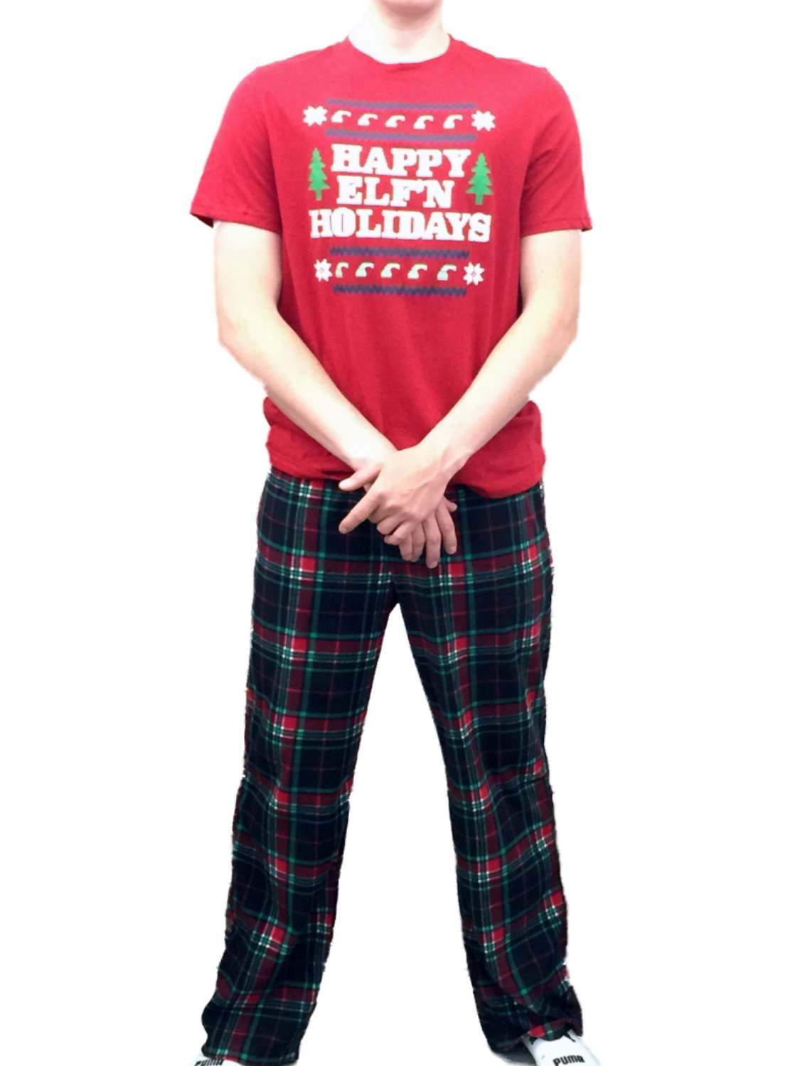 Mens Elf Sleep Set Fleece Lounge Pants & Shirt Happy Elfin Holidays Pajamas S