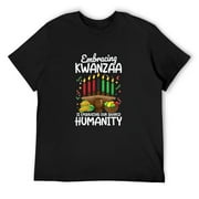 Mens Embracing Kwanzaa Is Our Shared Humanity, Kinara, Kwanzaa T-Shirt Black Small