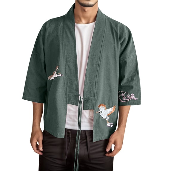 Mens Embroidery Style National Style Retro Hanfu Japanese Loose Cardigan Coat