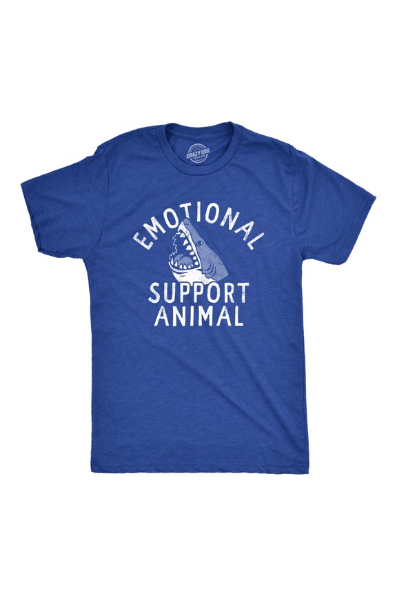 Mens Emotional Support Animal T Shirt Funny Scary Shark Attack Joke Tee for Guys Graphic Tees