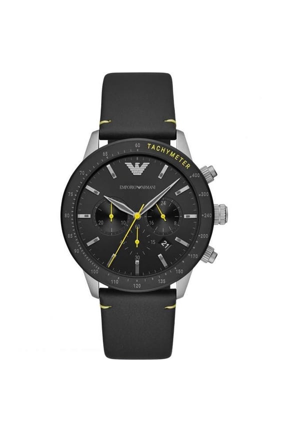 Mens Emporio Chronograph Leather Watch, Black