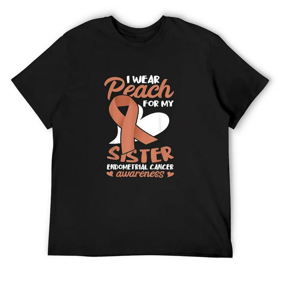 Mens Endometrial Cancer Awareness I Wear Peach For My Sister T-Shirt Black Large