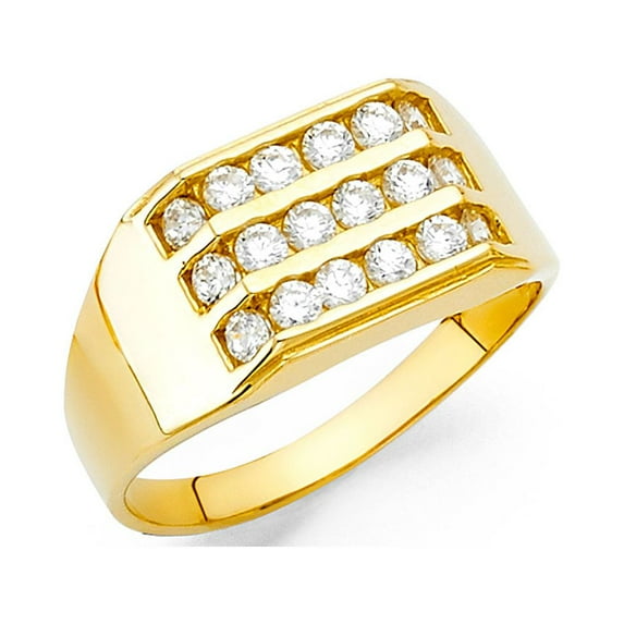 Mens Engagement Ring Solid 14k Yellow Gold Band Square CZ Pave Set Diamond Cut Polished Fancy Size 9.5