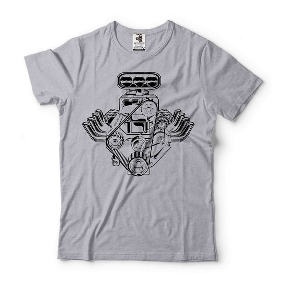 Mens Engine Block shirt Mechanic Dad Shirt Fathers Day Gift Mechanic Tee Handyman Shirt Engine Shirt (Small Grey)