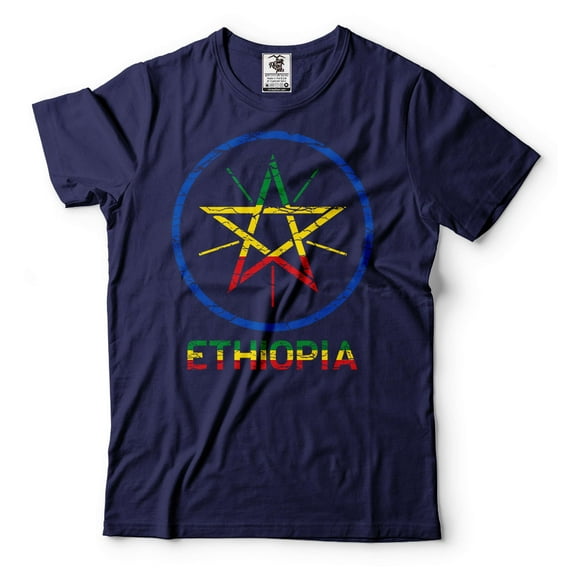 Mens Ethiopia shirt Ethiopian Shirt Ethiopian Gifts Ethiopia Patriotic Flag Logo Tee Ethiopia Shirt (Medium Navy Blue)