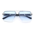 thumbnail image 1 of Mens Euro Mafia Mob Rimless Bevel Lens Oversize Racer Sunglasses [Silver Black - Blue], 1 of 8