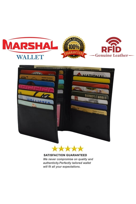 Mens European Cowhide Leather Trifold Mens Wallet 2 ID-20 Card Slots Black