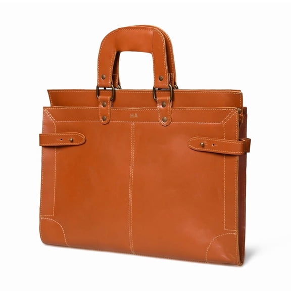 SHARO Men's Laptop Sleeve Executive Leather Briefcase, Golden Orange Top Grain Leather