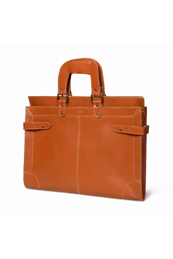Men's Laptop Sleeve Executive Leather Briefcase, Golden Orange Top Grain Leather