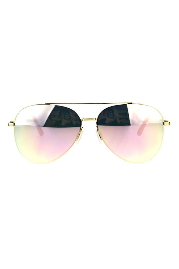 Mens Exposed Edge Luxury Officer Pilots Metal Rim Sunglasses Gold Pink