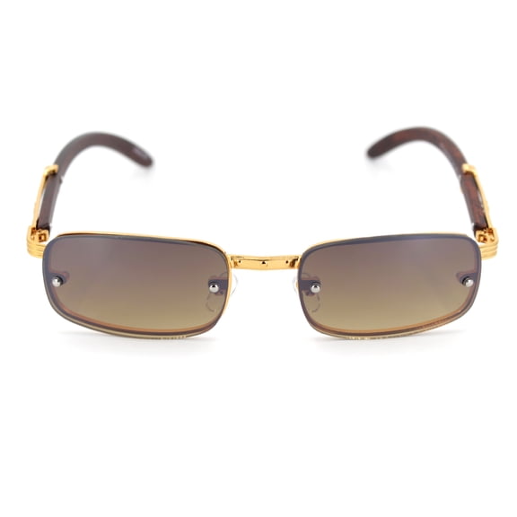 Mens Exposed Lens Narrow Rectangular Hustler OG Sunglasses Gold Gradient Brown