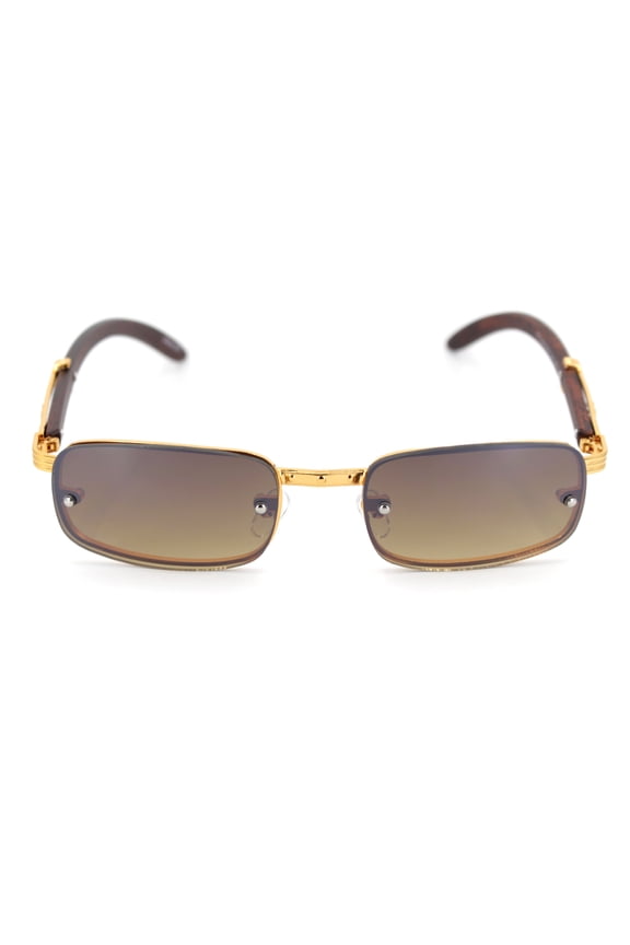 Mens Exposed Lens Narrow Rectangular Hustler OG Sunglasses Gold Gradient Brown