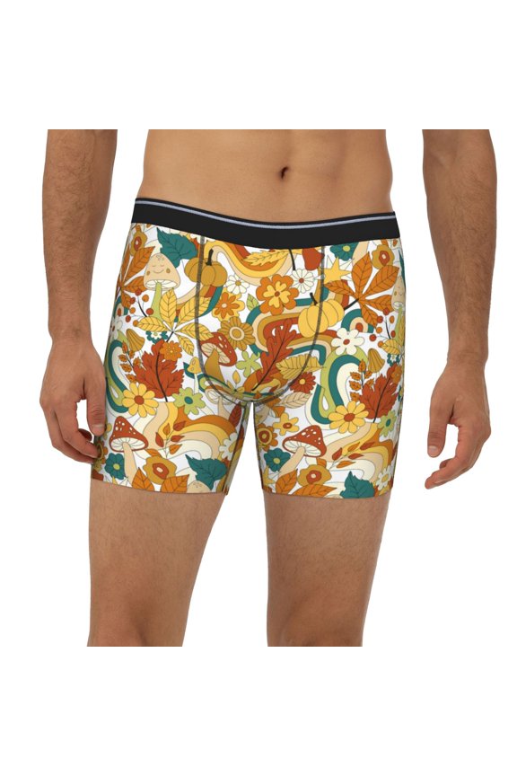 Mens Extended Length Boxer Briefs - 70s Groovy Hippie Underwear Boxer Briefs with Elastic Band