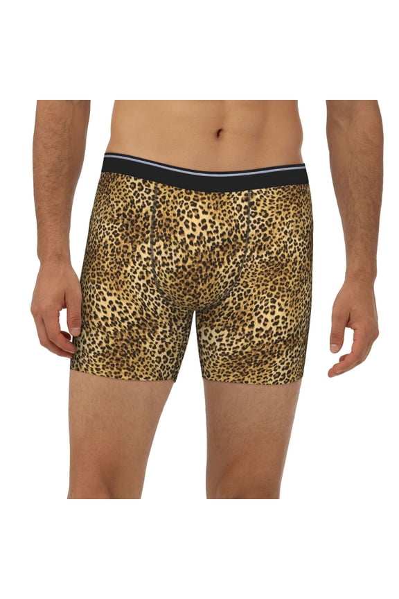 Mens Extended Length Boxer Briefs - Abstract Leopard Tiger Print Underwear Boxer Briefs with Elastic Band