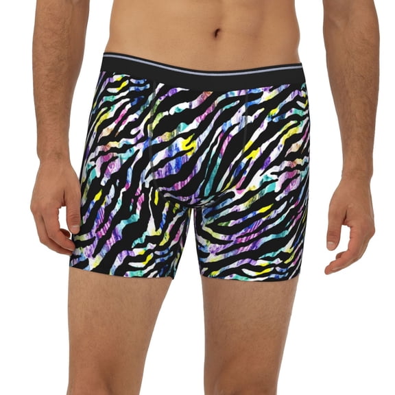 Mens Extended Length Boxer Briefs - Abstract Zebra Tiger Print Underwear Boxer Briefs with Elastic Band
