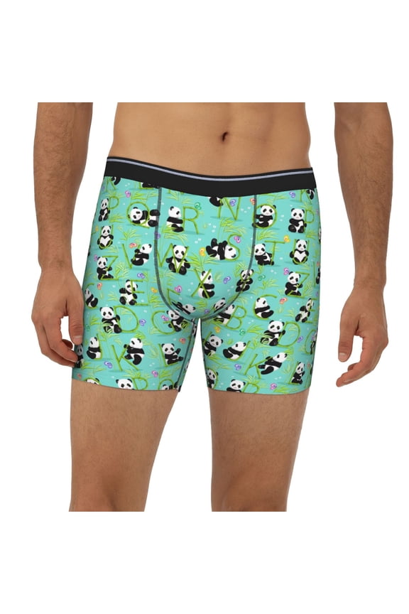 Mens Extended Length Boxer Briefs - Alphabet And Panda Underwear Boxer Briefs with Elastic Band