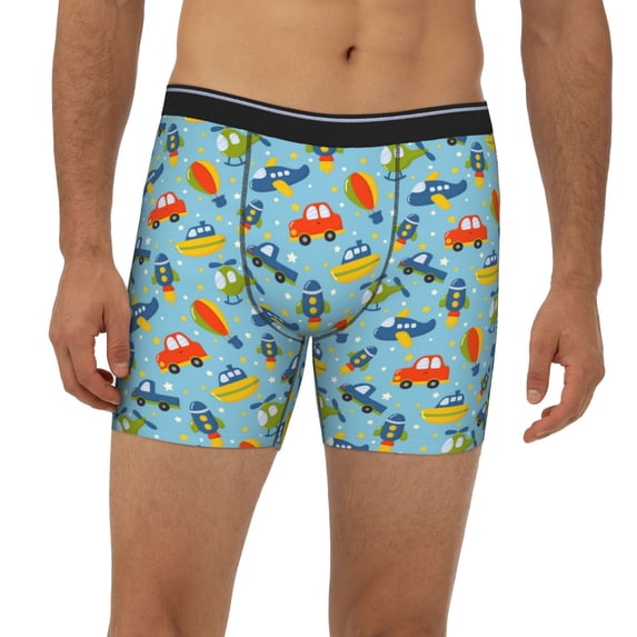 Mens Extended Length Boxer Briefs - Artoon Transport Underwear Boxer Briefs with Elastic Band