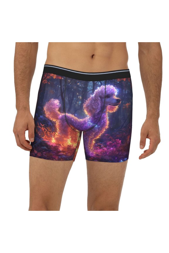 Mens Extended Length Boxer Briefs - Autumn Glow Poodle Dream Underwear Boxer Briefs with Elastic Band