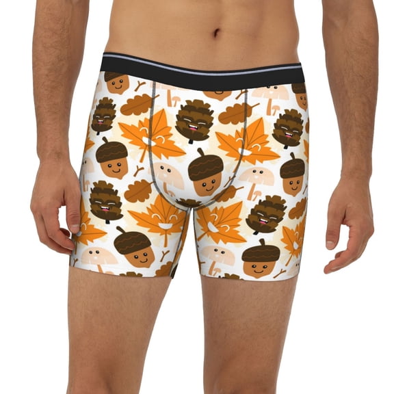 Mens Extended Length Boxer Briefs - Autumn Woodland Characters Underwear Boxer Briefs with Elastic Band