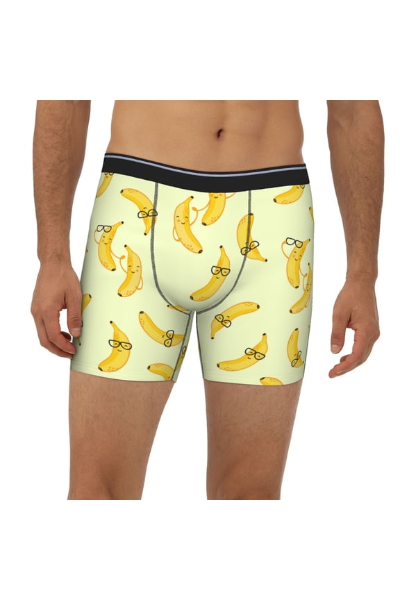 Mens Extended Length Boxer Briefs - Bananas Underwear Boxer Briefs with Elastic Band