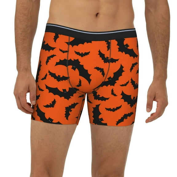 Mens Extended Length Boxer Briefs - Bat Halloween Underwear Boxer Briefs with Elastic Band