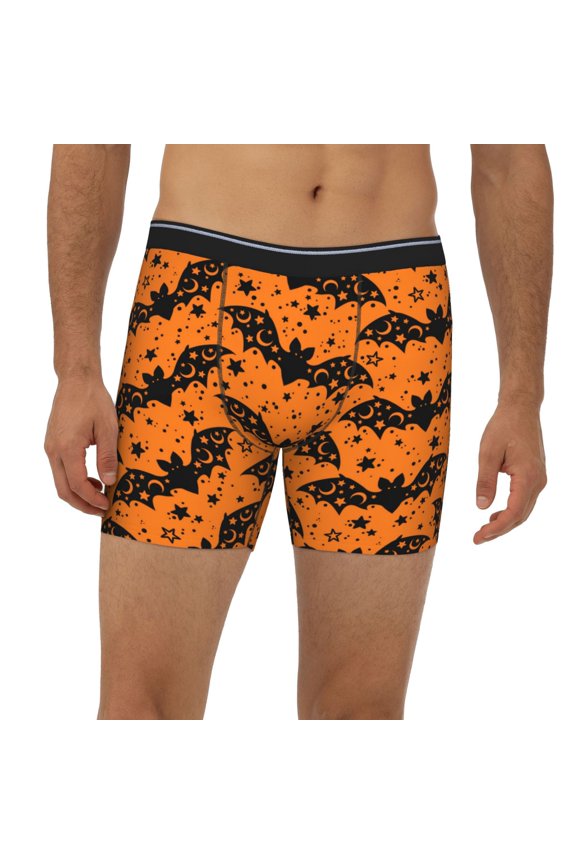 Mens Extended Length Boxer Briefs - Bat Star Halloween Underwear Boxer Briefs with Elastic Band