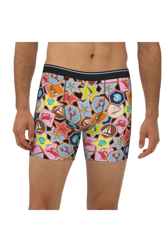 Mens Extended Length Boxer Briefs - Beach Life Underwear Boxer Briefs with Elastic Band