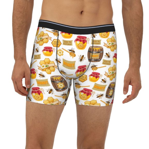 Mens Extended Length Boxer Briefs - Bees And Honey Underwear Boxer Briefs with Elastic Band