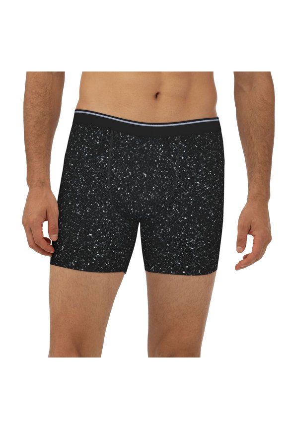 Mens Extended Length Boxer Briefs - Black Glitter Underwear Boxer Briefs with Elastic Band