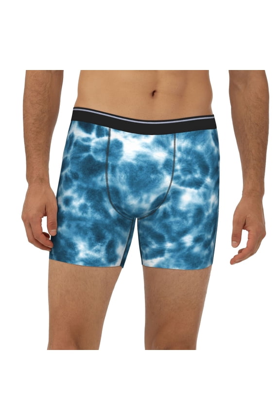 Mens Extended Length Boxer Briefs - Blue Tie Dye Underwear Boxer Briefs with Elastic Band