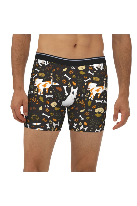 Mens Extended Length Boxer Briefs - Bones And Leaves Underwear Boxer Briefs with Elastic Band