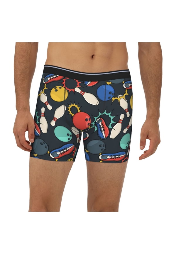 Mens Extended Length Boxer Briefs - Bowling Ball Underwear Boxer Briefs with Elastic Band