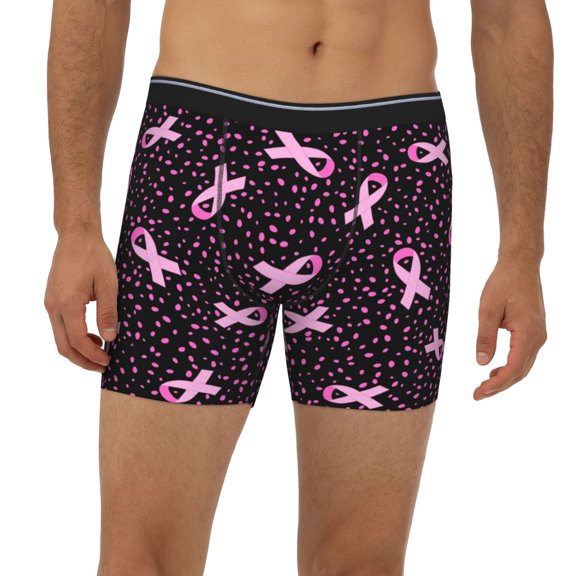 Mens Extended Length Boxer Briefs - Breast Cancer Awareness3 Underwear Boxer Briefs with Elastic Band