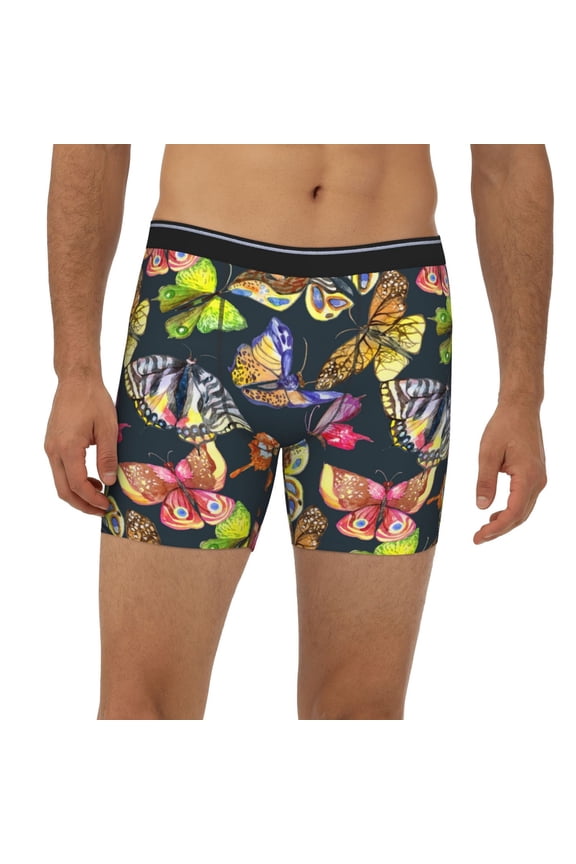 Mens Extended Length Boxer Briefs - Butterfly Wild Insect Underwear Boxer Briefs with Elastic Band