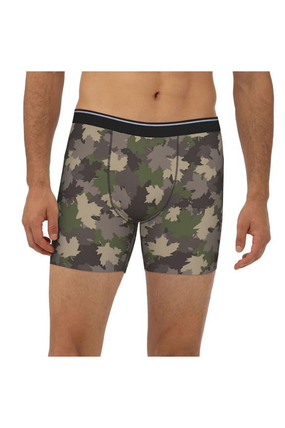 Mens Extended Length Boxer Briefs - Camouflage Maple Underwear Boxer Briefs with Elastic Band