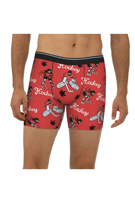 Mens Extended Length Boxer Briefs - Canada Hockey Players Maple Underwear Boxer Briefs with Elastic Band