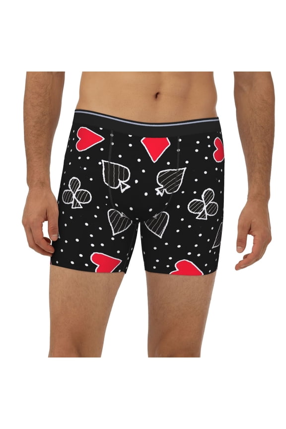 Mens Extended Length Boxer Briefs - Card Suits Underwear Boxer Briefs with Elastic Band