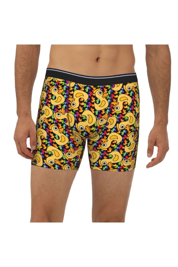 Mens Extended Length Boxer Briefs - Cartoon Ducks Underwear Boxer Briefs with Elastic Band