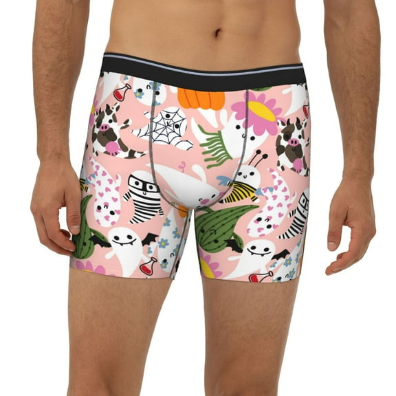Mens Extended Length Boxer Briefs - Cartoon Halloween Underwear Boxer Briefs with Elastic Band